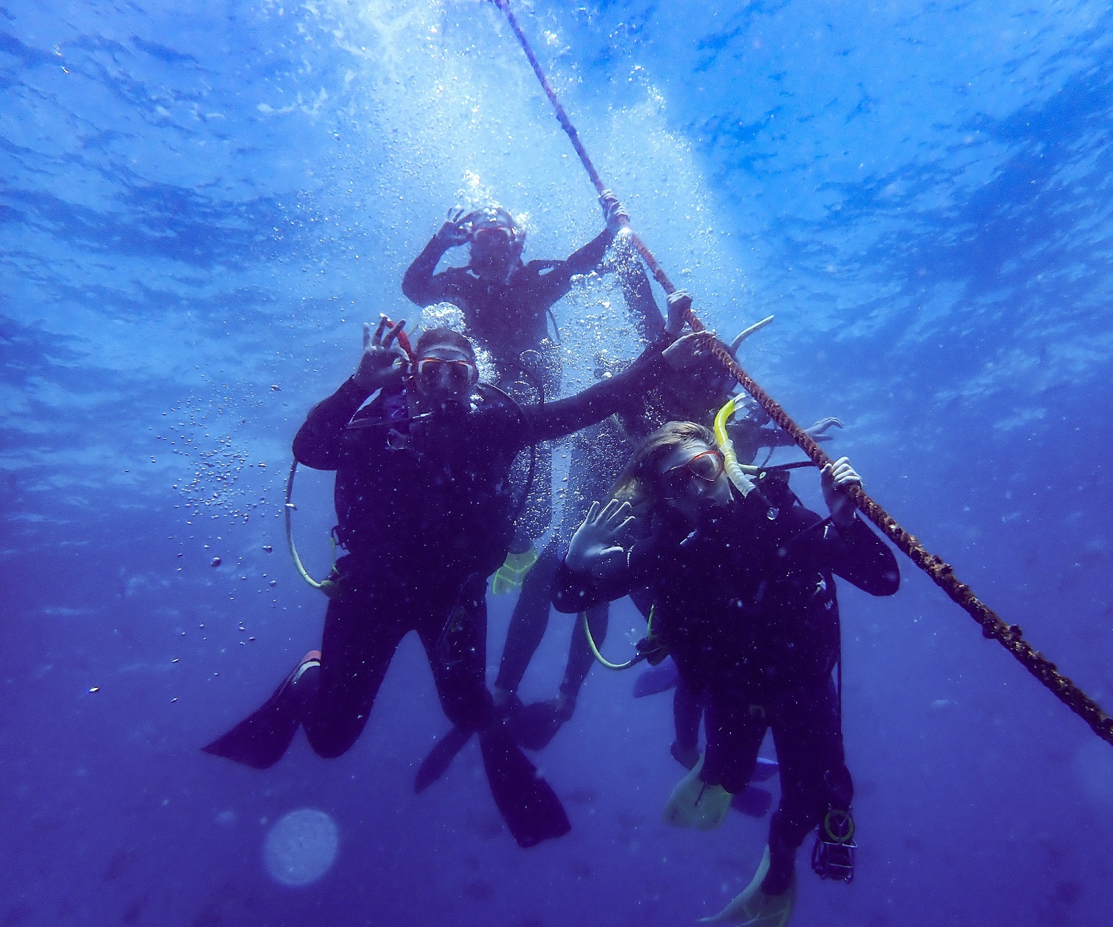 Students in the ocean for PADI Open Water Scuba Diver Course (January 2021)