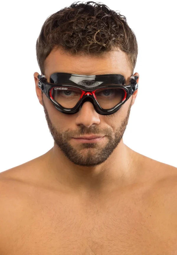 Cressi Cobra Goggles Red and Black on Model