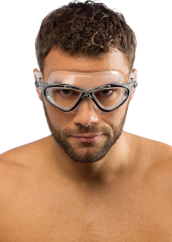 Cressi Planet Swim Goggles Black and Clear on Model